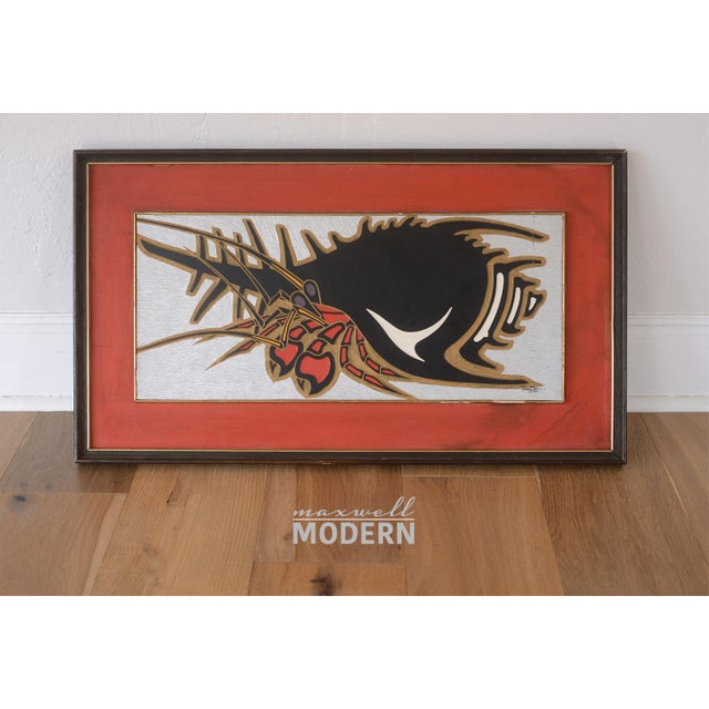Very unique vintage hand carved wood art depicting a hermit crab with a shell from 1970. The artist used the sgraffito...