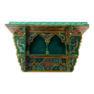 Vintage Handpainted Moroccan Floating Shelf For Sale