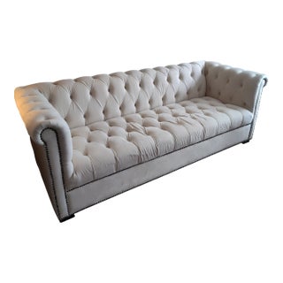 White Tufted Velvet Sofa For Sale
