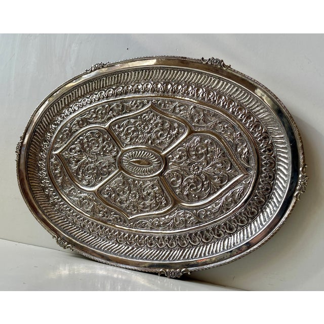Oval Serving Tray in Silver, 1960s For Sale - Image 9 of 10