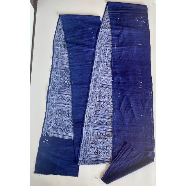 Asian Handprinted Thai Indigo Linen Batik Yardage - 6.3 Yards - For Sale - Image 3 of 4