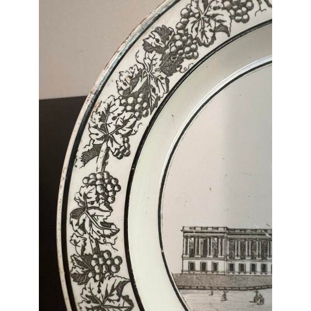 Ceramic A Antique French Creamware Plate With Black Transfer Decoration, "1re Vue Du Louvre", Circa 1800 For Sale - Image 7 of 11