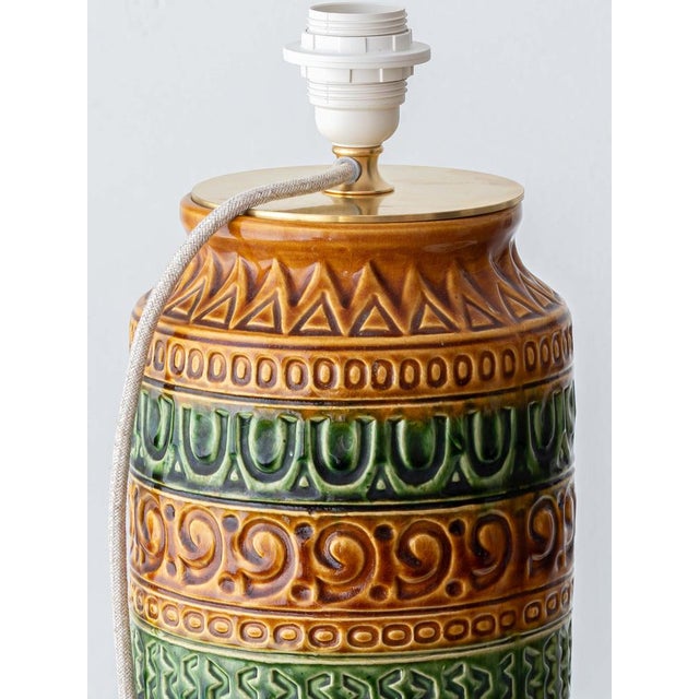 Ochre and Green Ceramic Table Lamp from Bay Keramik, 1970s For Sale - Image 6 of 14