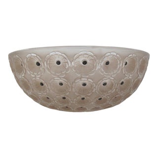 Rene Lalique France Sepia Nemours Poppy Flower Art Deco Glass 10" Bowl For Sale
