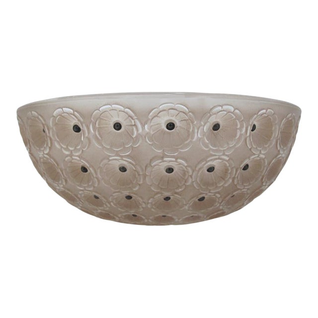 Rene Lalique France Sepia Nemours Poppy Flower Art Deco Glass 10" Bowl For Sale