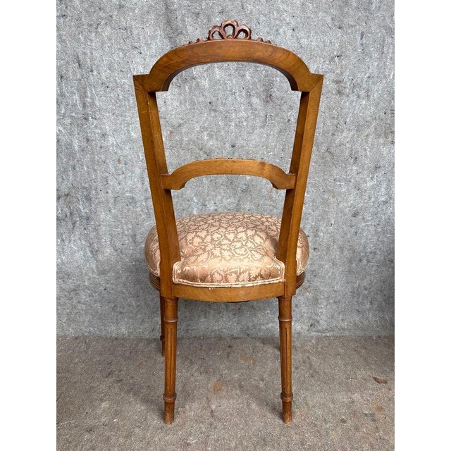 Wood Pair Antique Hand Carved French Side Chairs With Fortuny Style Upholstered Seats For Sale - Image 7 of 7