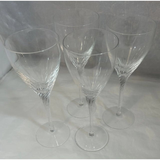 1990s Late 20th Century Lenox Crystal Clear Long Stem Wine Glasses Encore Pattern Set of 4 For Sale - Image 5 of 5