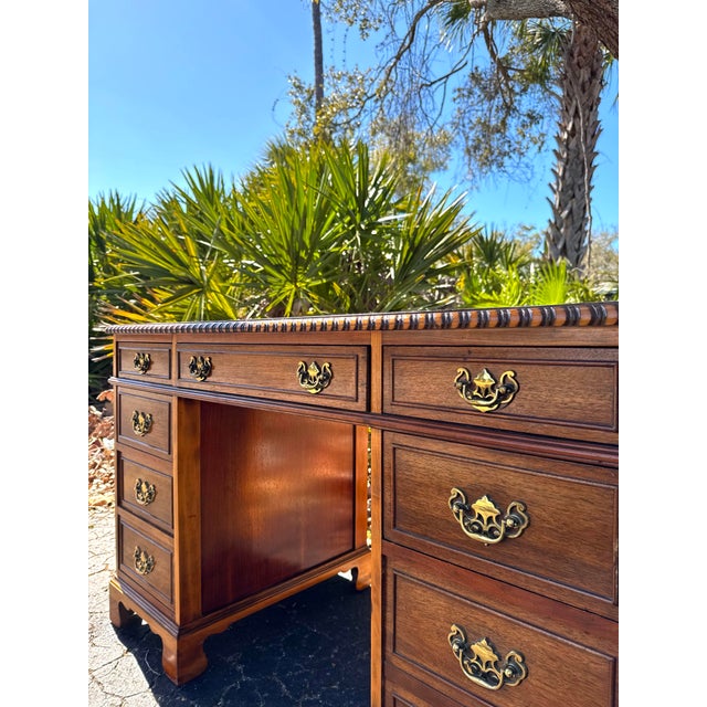 Antique John Wanamaker Solid Wood Pedestal Desk With Brass Hardware For Sale In Tampa - Image 6 of 9