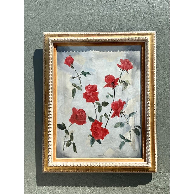 Vintage 1966 Original Floating Roses Oil on Painting For Sale - Image 10 of 12