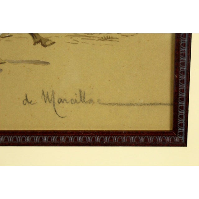 Early 20th Century Antique De Marcillac French Gouache and Watercolor Painting of a Stage Coach & Windmill For Sale - Image 5 of 8