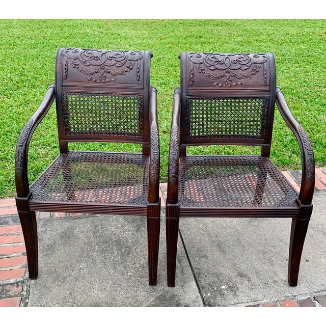 Carved Mahogany and Cane Dining Chairs - A Pair For Sale - Image 6 of 8