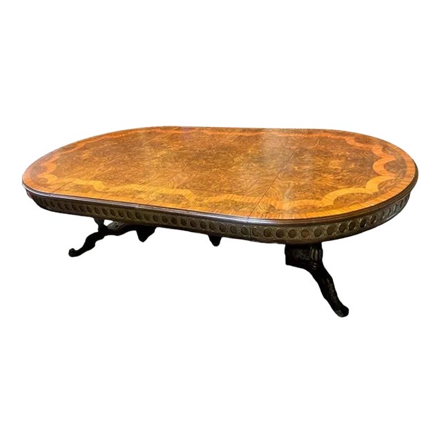 Monumental 19th Century Antique French Empire Dining Table in Burlwood, Satinwood and Mahogany For Sale