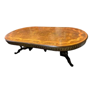 Monumental 19th Century Antique French Empire Dining Table in Burlwood, Satinwood and Mahogany