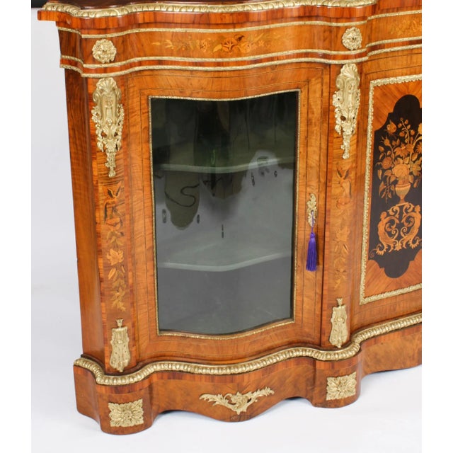 Large 19th Century Ormolu Mounted Walnut & Marquetry Serpentine Credenza For Sale - Image 17 of 18