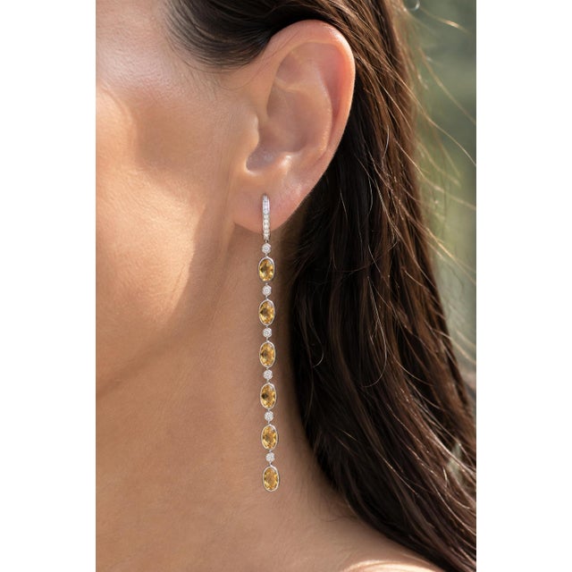 Modern Citrine Huggie Drop Earrings, Silver, Gold, Pair For Sale - Image 3 of 9