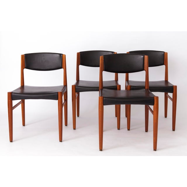 Mid-Century Modern Teak Dining Chairs with Black Leather Seats by Grete Jalk for Glostrup, Denmark, 1960s, Set of 4 For Sale - Image 10 of 10