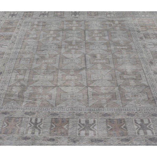 Tribal Modern Turkish Oushak Rug With Shades of Gray With Tribal Design For Sale - Image 3 of 12