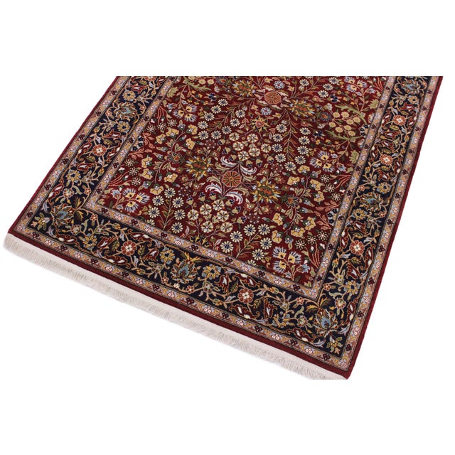 Turkish Antique Hereke Red Blue Wool & Silk Rug - 4'0''x6'0'' For Sale - Image 4 of 10