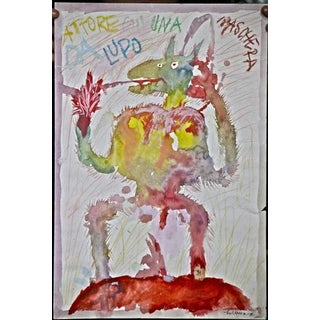 Sergio Barletta, Actor with Wolf Mask, 1968, Watercolor and Pastel For Sale