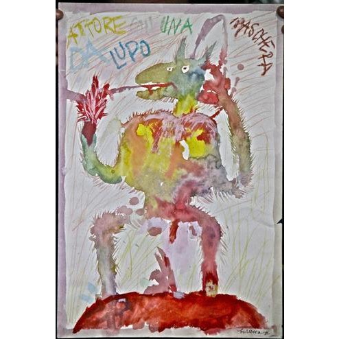 Sergio Barletta, Actor with Wolf Mask, 1968, Watercolor and Pastel For Sale