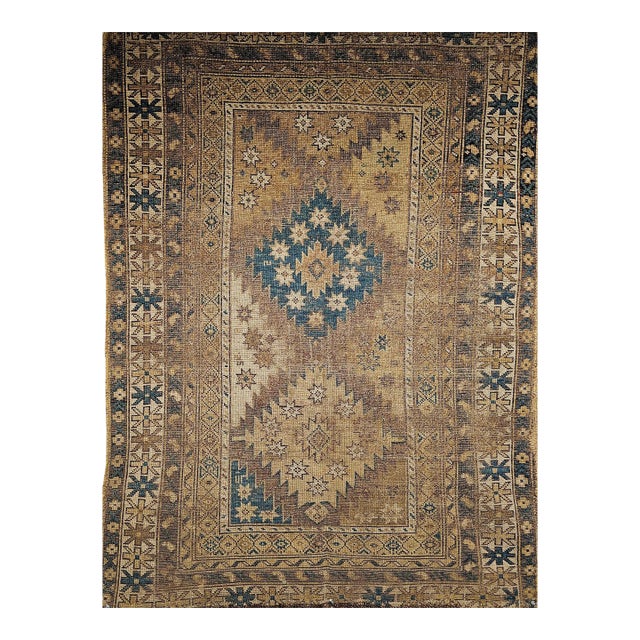 19th Century Caucasian Shirvan Area Rug, Geometric Design, Handwoven Wool, 4' x 5' For Sale
