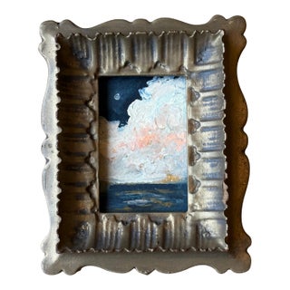 2024 Miniature Wellon Bridgers Oil Painting Seascape Coastal View at Night in Antique Frame For Sale