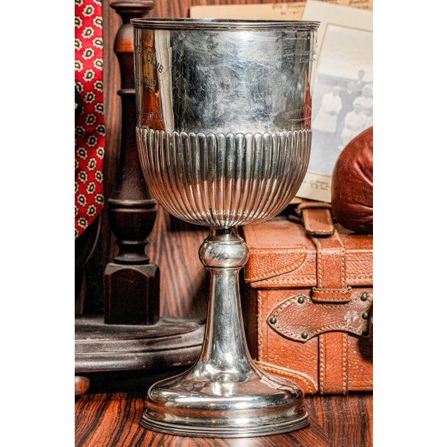 Silver Impressive Large Sterling Silver Ornate High Quality Antique Cricket Sports Trophy For Sale - Image 8 of 13