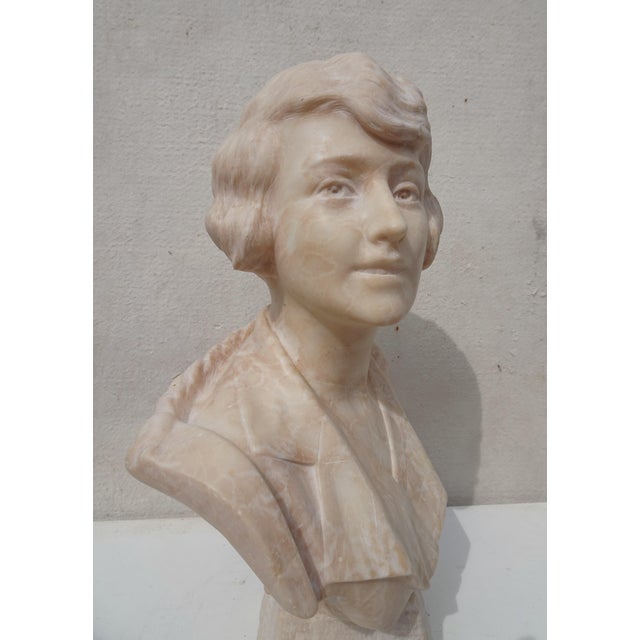 Italian Artist, Large Art Deco Carved Bust of Woman, 1920s-1940s, Alabaster For Sale - Image 15 of 18