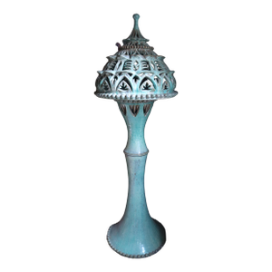 Rare Joel Cottet Oregon Artist Large Teal Ceramic Sculpture With Light Feature