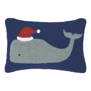 Christmas Whale Hook Pillow 12" x 18" For Sale