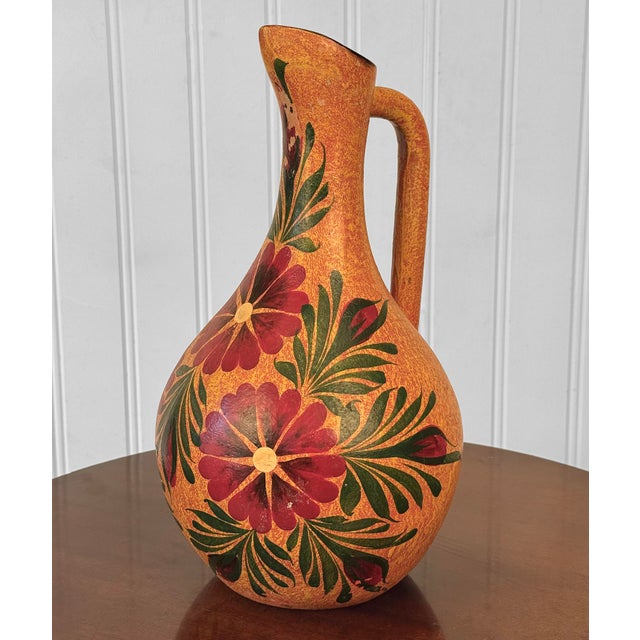 1950s Vintage 18" Tonala Mexican Pottery Floral Ewer Pitcher For Sale - Image 5 of 11
