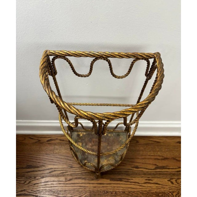 Brass Mid Twentieth Century Hollywood Regency Twisted Metal Rope and Tassel Petite Demilune Three Shelf Table For Sale - Image 8 of 8