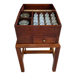 19th Century English Victorian Era Mahogany Apothecary Travel Chest Box on Stand With Glass Jars