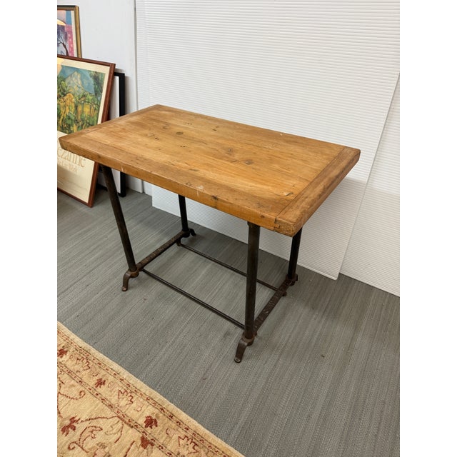 Industrial Bewick Industrial Wood & Iron Table For Sale - Image 3 of 12
