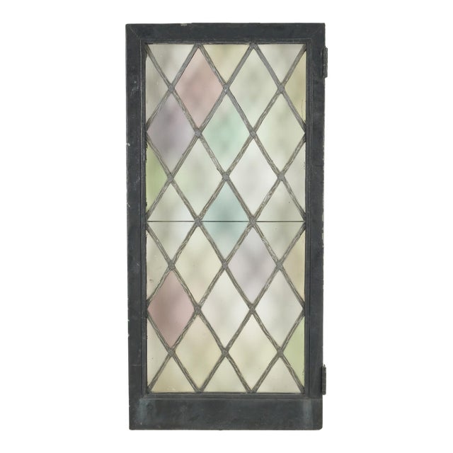 Tudor Diamond Shape Leaded Stained Glass Steel Casement Window For Sale