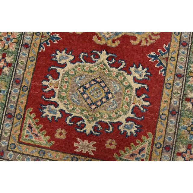 Kazak Runner 2’8” X 6’6” Red Wool Tribal Hand-Knotted Oriental Rug For Sale - Image 4 of 12