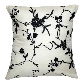 Persian Blossom Ivory & Black Pillow Case, 20" x 20" For Sale