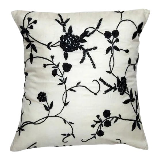 Persian Blossom Ivory & Black Pillow Case, 20" x 20" For Sale