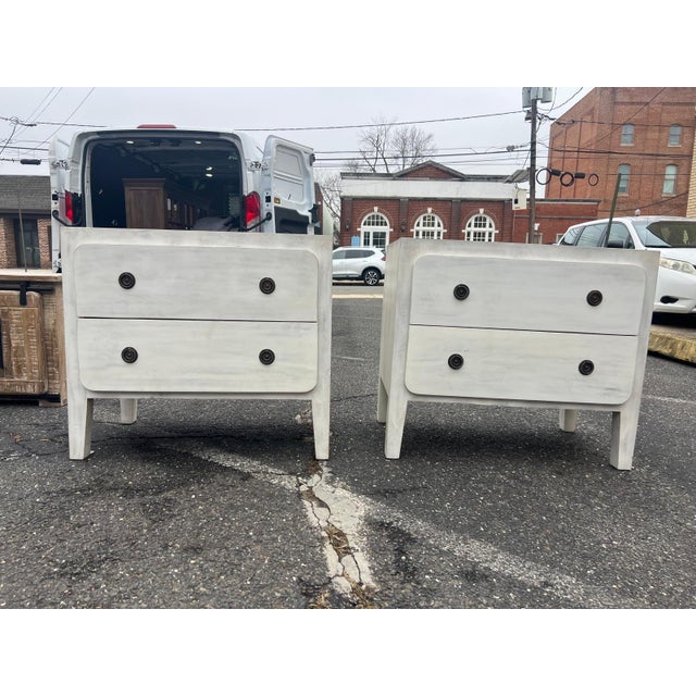 2020s Pair of Chunky 2-Drawer Nightstands in Light Washed Wood For Sale - Image 5 of 9