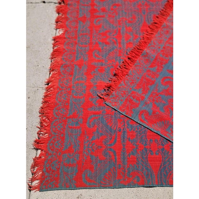 19th Century 19thc Red & Blue Dated 1860 Coverlet From Pa. For Sale - Image 5 of 13