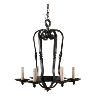 Mid 20th Century French Hand-Forged Chandelier For Sale