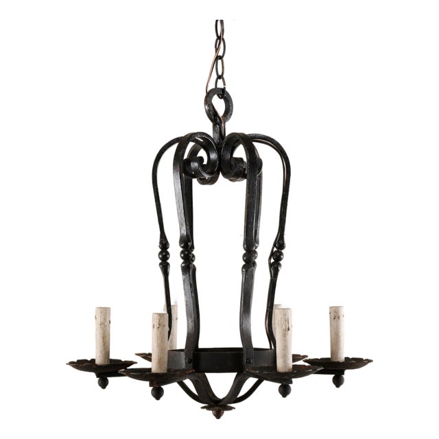 Mid 20th Century French Hand-Forged Chandelier For Sale