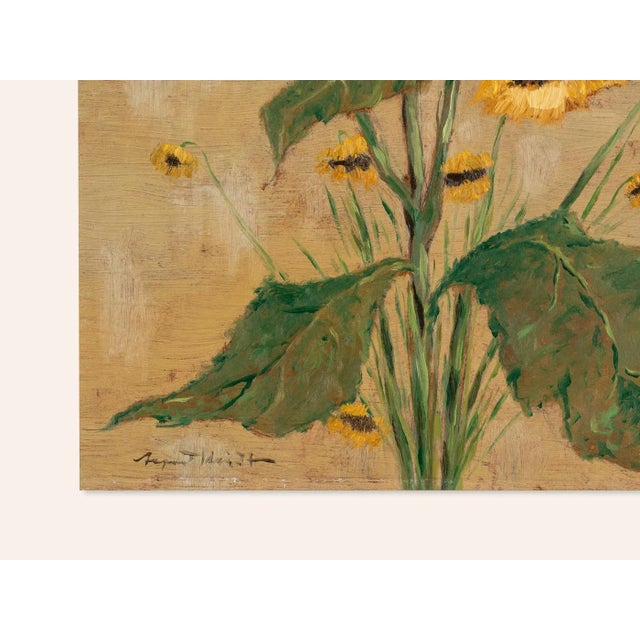 Poppy and Sunflowers, 1960s, Oil Paintings on Plate, Framed, Set of 2 For Sale - Image 7 of 11