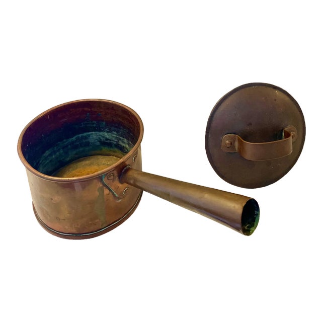 Antique Copper Saucepan With Lid For Sale