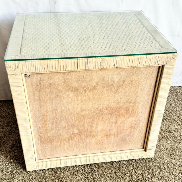 Late 20th Century Boho Chick Wrapped Wicker Glass Top Nightstand For Sale - Image 5 of 7