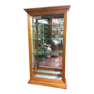 Vintage Curio Cabinet, Lighted Display Case, Oak Wood For Sale