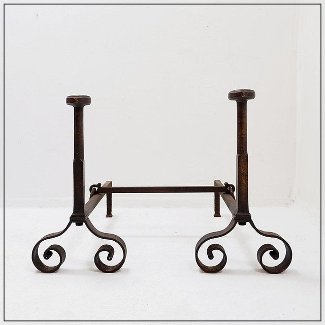 Antique Wrought Iron Andirons, 1890s, Set of 3 For Sale - Image 13 of 13