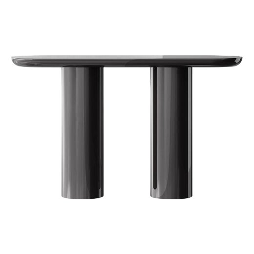 Glossy Black Brown Console with Rounded Edges Top & Cylinder Base by Ultramobili For Sale