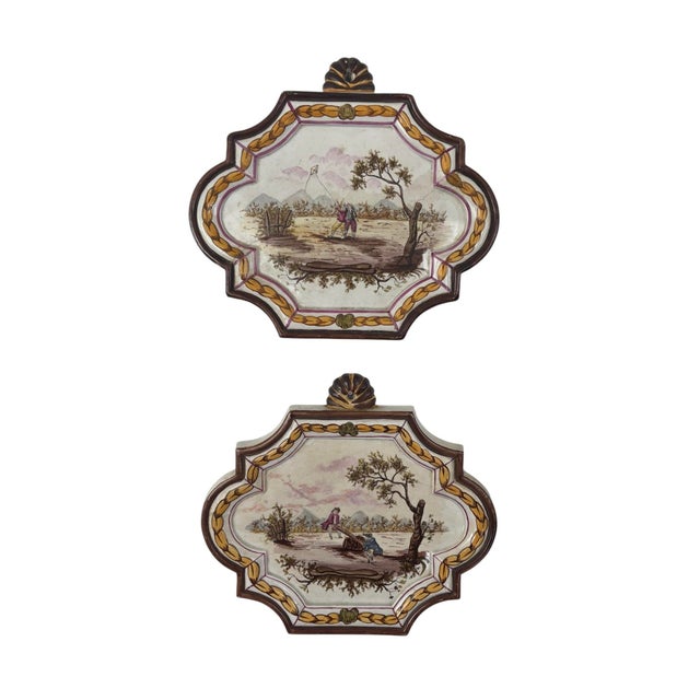 A Pair of 19th Century Painted Faience Plaques in the Style of Veuve Perrin For Sale In West Palm - Image 6 of 12