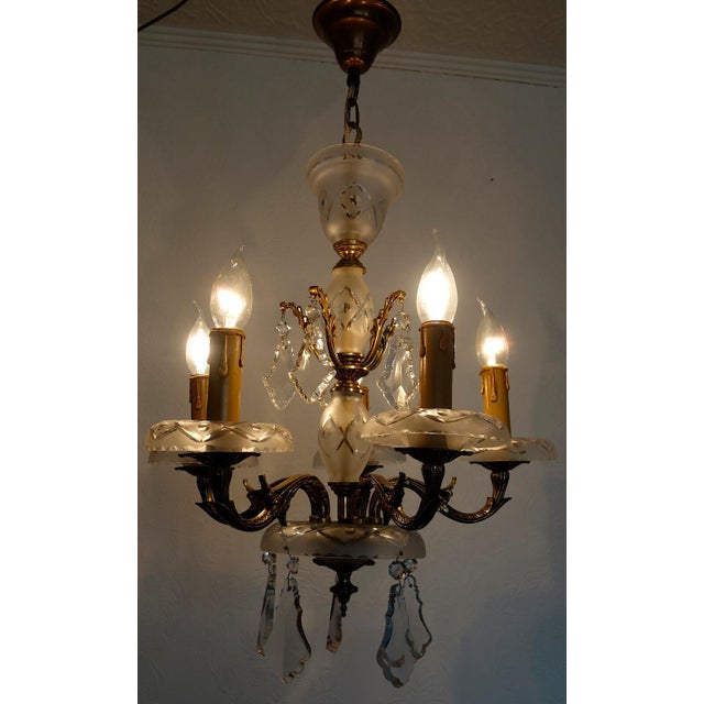 Antique French Brass and Glass Five-Light Chandelier, 1930s For Sale - Image 12 of 14